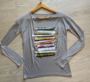 Blouse manches longues gris avec imprimé chipie taille 34 XS