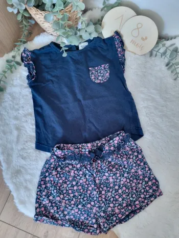 Ensemble tee-shirt et short bleu fleuri