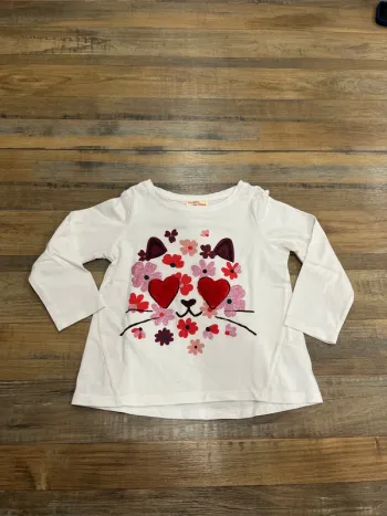 T-shirt manches longues blanc motif chat