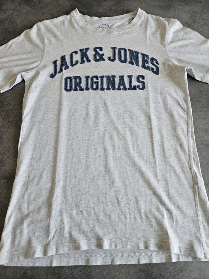 T-shirt à manches courtes homme - Taille M / 38 - Jack & Jones - Gris brodé bleu - photo numéro 5