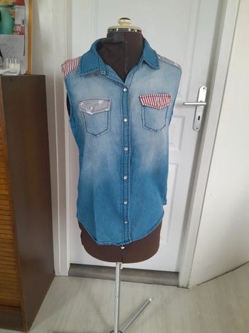 Chemise sans manche imprimé effet jean Chi Ole denim architect