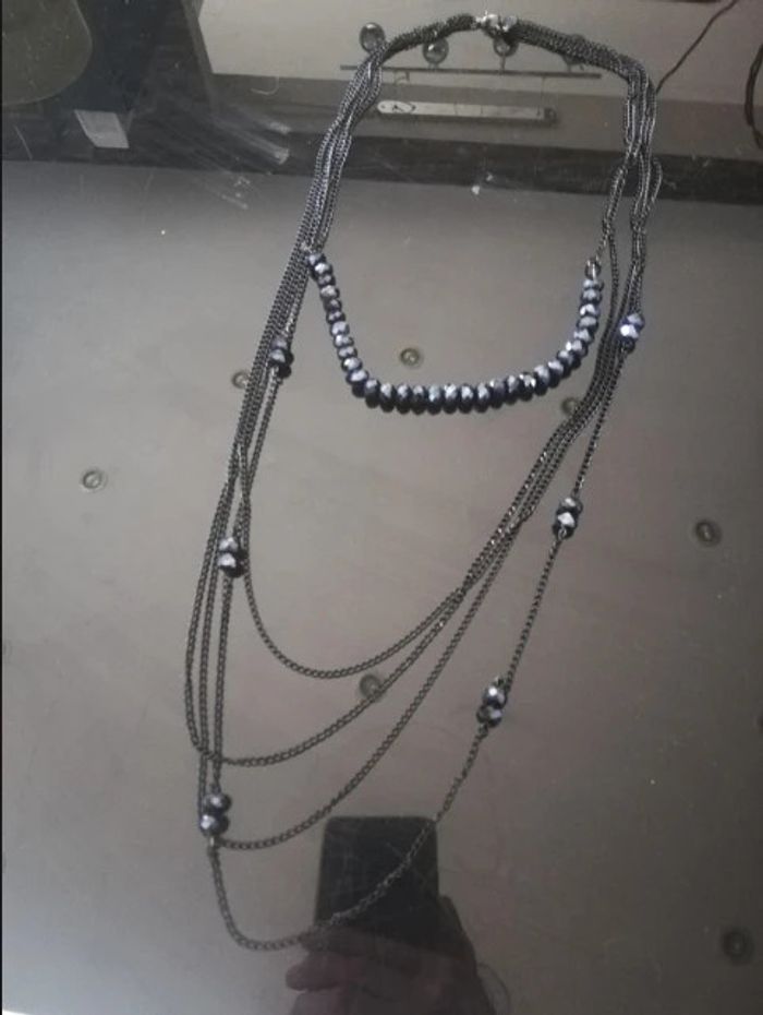 Collier multirangs noir avec perles - photo numéro 1