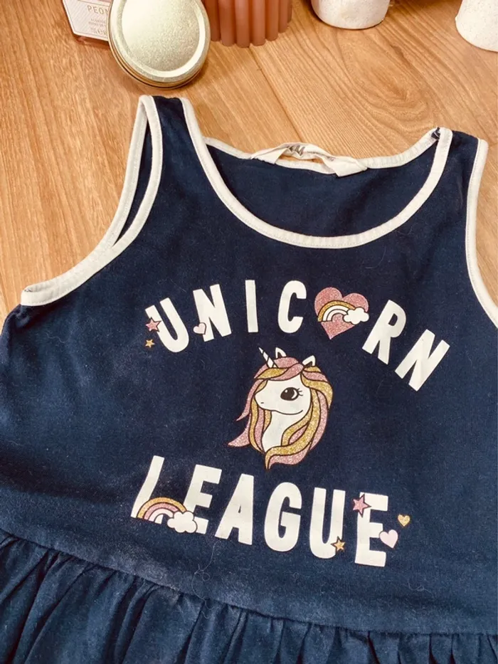 Taille 8 ans lot de 2 robes d’été fille H&M Kiabi bleu marine et rose * licorne flamant roses * 🌸 - photo numéro 3