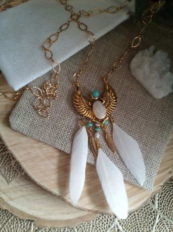 Collier sautoir scarabée pierres de lune et amazonite