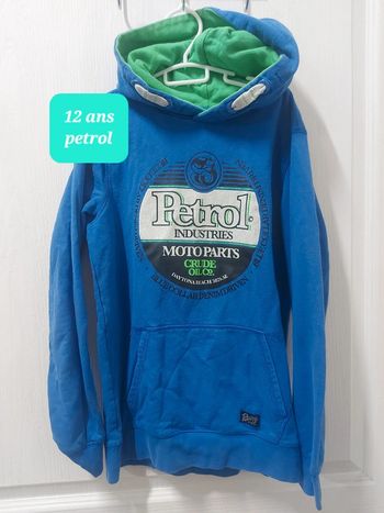 Pull capuche petrol 12 ans bleu et vert