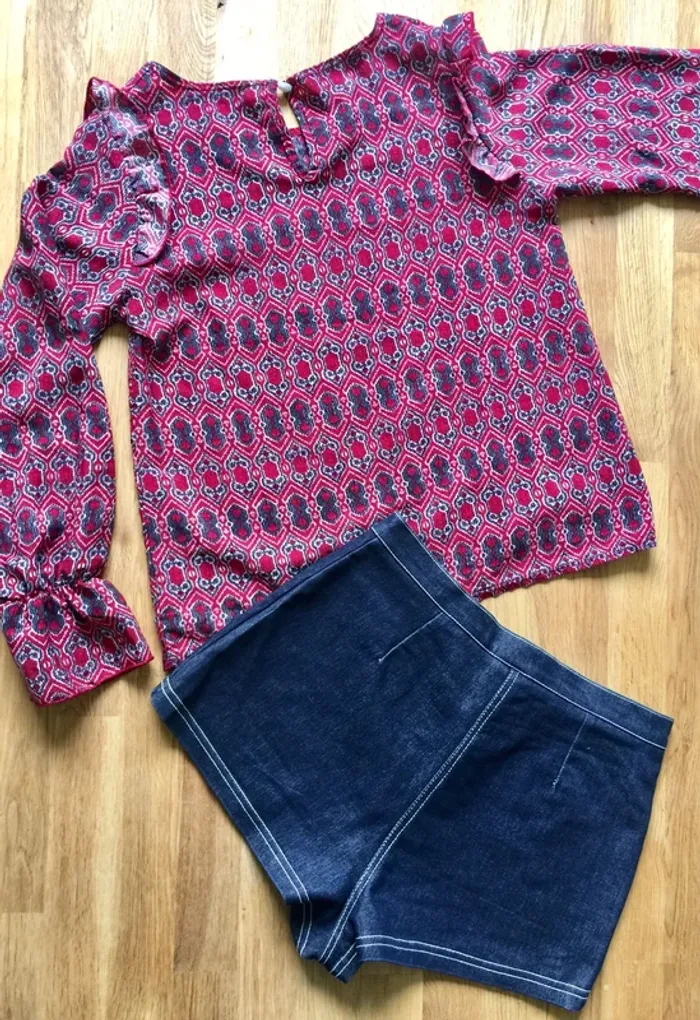 Ensemble tunique blouse coloré et short brut 12 ans - photo numéro 2