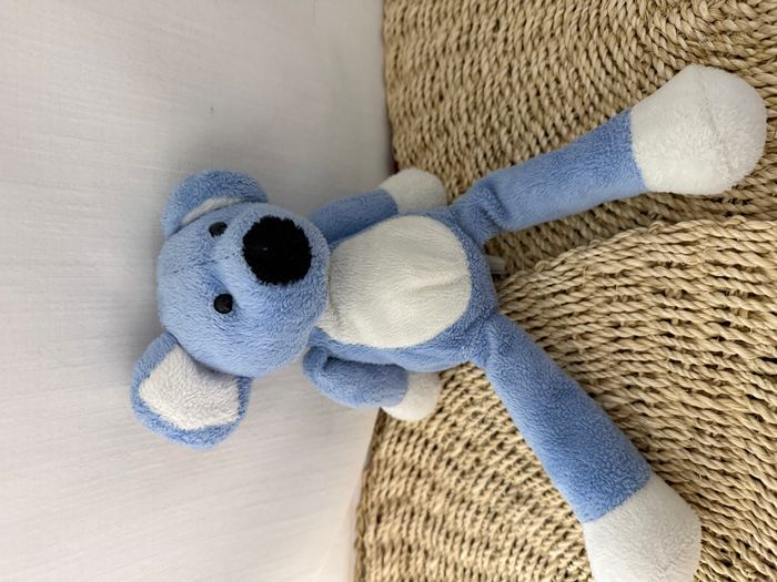 Souris NICOTOY doudou bleu et blanc en peluche - photo numéro 3
