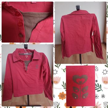 Polo manches longues rose rouge 8ans