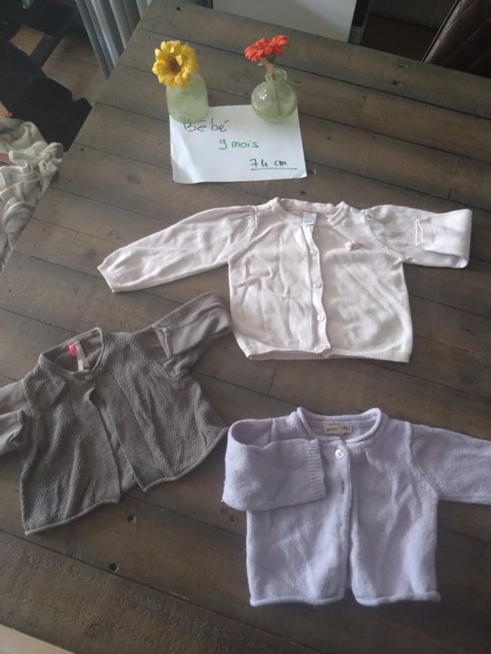 Lot de 3 gilets bébé fille 9 mois