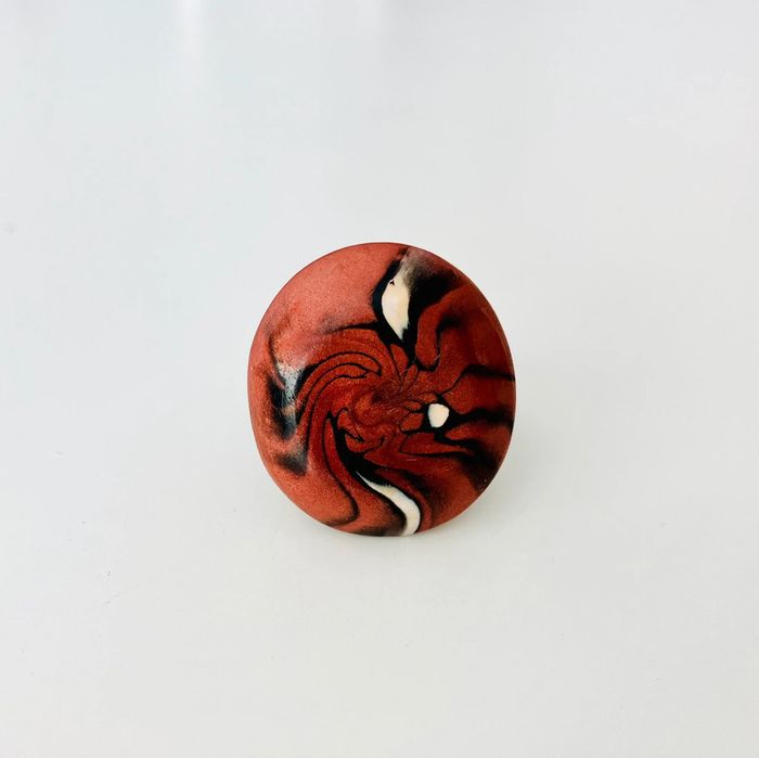 Bague ronde style baroque fait main marron et blanc cassé + noir - taille 54 - photo numéro 2