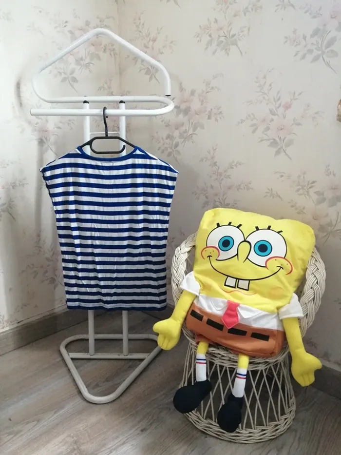 Tee-shirt marinière bleu et blanc avec noeud bleu / sismix / (12ans) - photo numéro 2