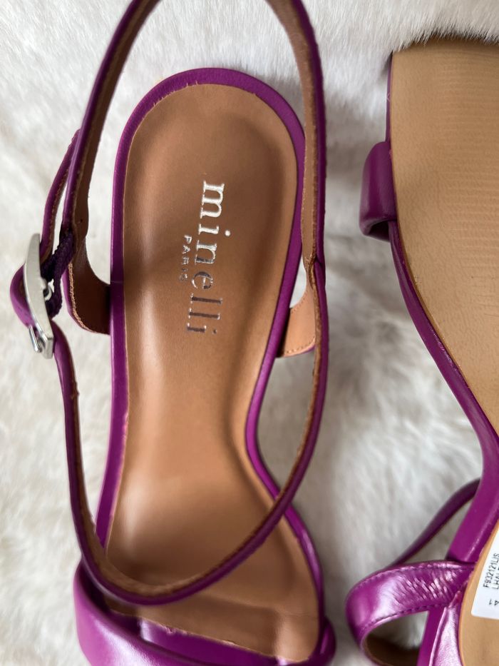 Sandales Minelli en cuir violette fuchsia pointure 37, talons 9 cm - photo numéro 5
