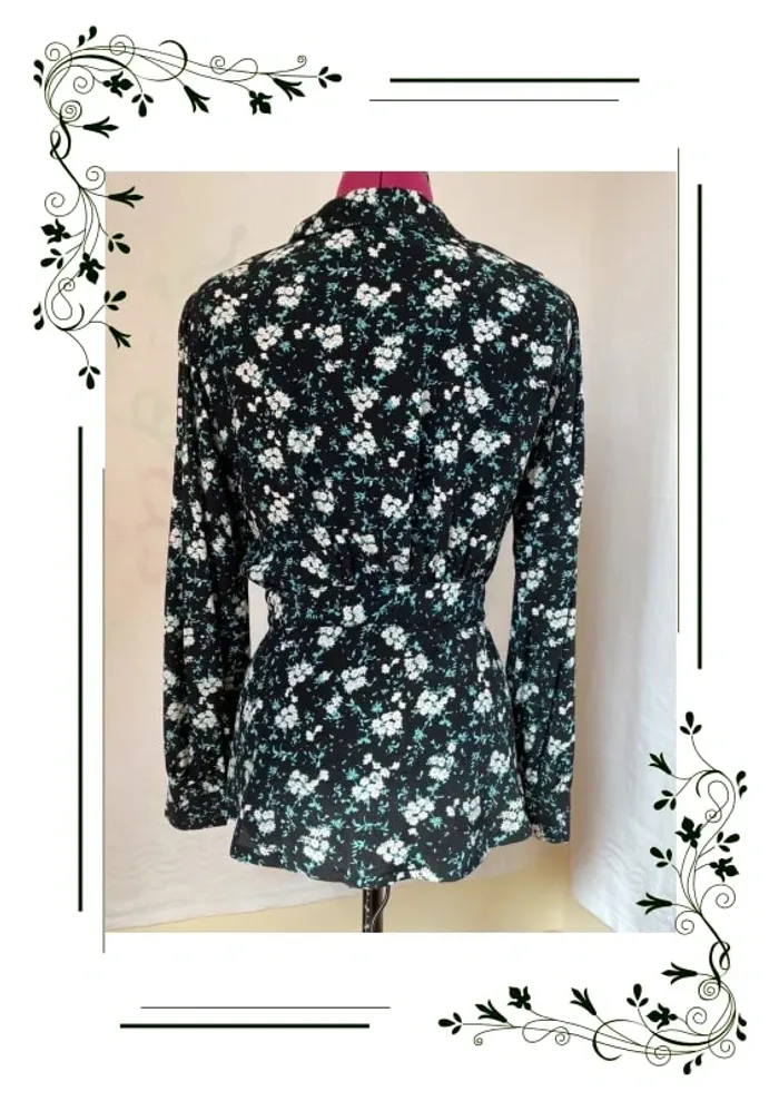 Pimkie - Blouse chemise ceinturée à imprimé petites fleurs - Noir - photo numéro 4