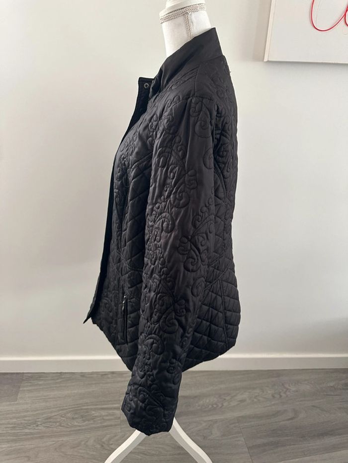 Veste matelassée noire broderies fleurs Anne Weybrun Vintage T44/46 2XL/3XL - photo numéro 7