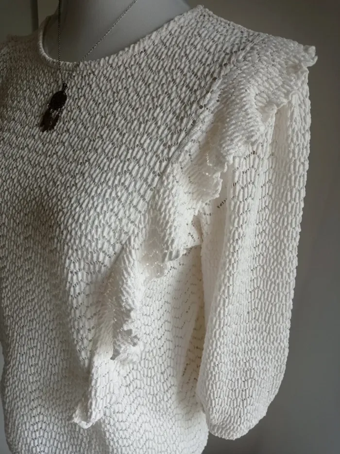 Magnifique haut blouse blanc cassé broderie manches 3/4 T.M Cache Cache - photo numéro 2