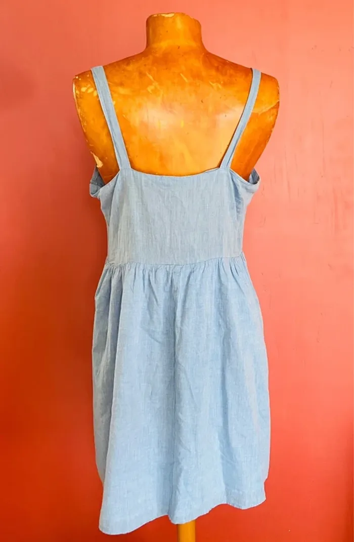 Jolie robe évasée imitation jean, avec poches, en coton - photo numéro 2