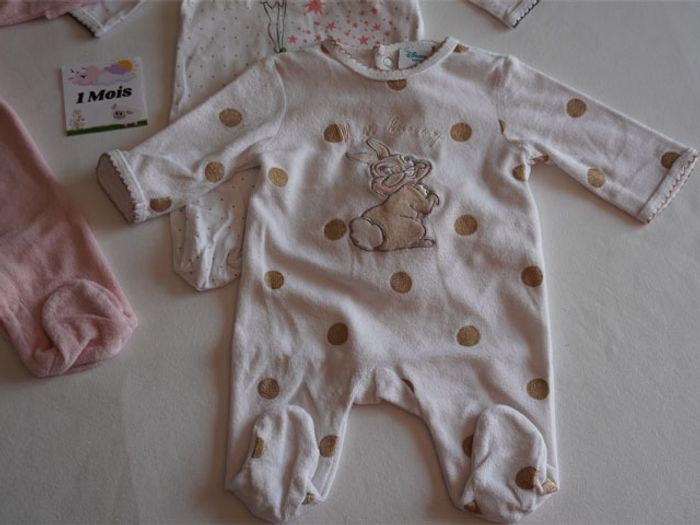 Lot n°3 de 3 Pyjamas velours/coton rose/blancs Disney Taille : 1 mois - photo numéro 4