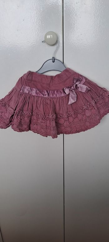 Jupe bébé velours côtelé vieux rose à volants