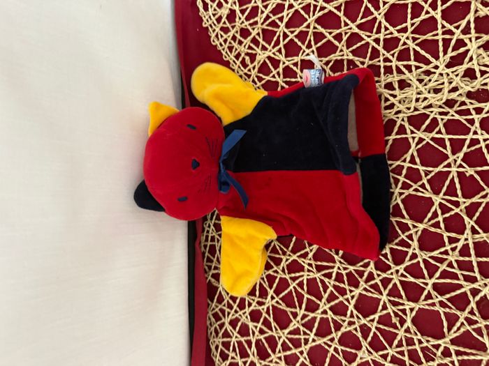 Doudou chat marionnette rouge noir jaune SUCRE D'ORGE - photo numéro 3