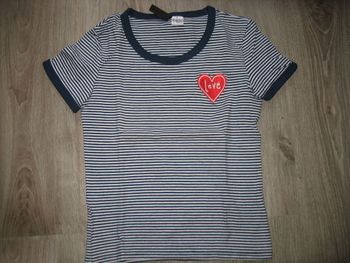 TEE SHIRT MC MARINE RAYÉ BLANC "H&M" - TAILLE XS - n°01