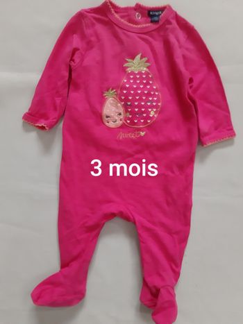 Pyjama léger coton fuschia fille - ananas - Kiabi - 3 mois