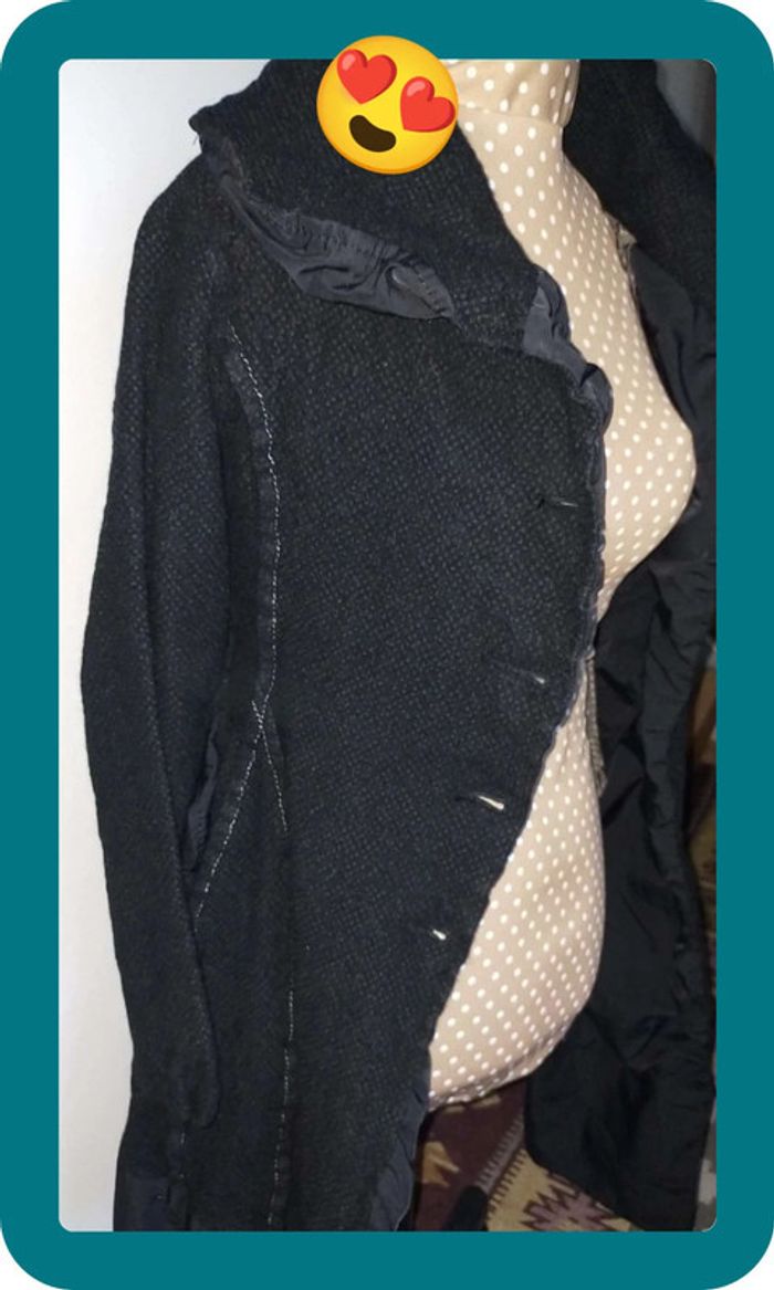 Manteau femme noir, laine et lin, taille 40 - photo numéro 8