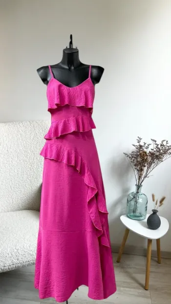 Sublime robe rose fuchsia avec fente taille unique longue