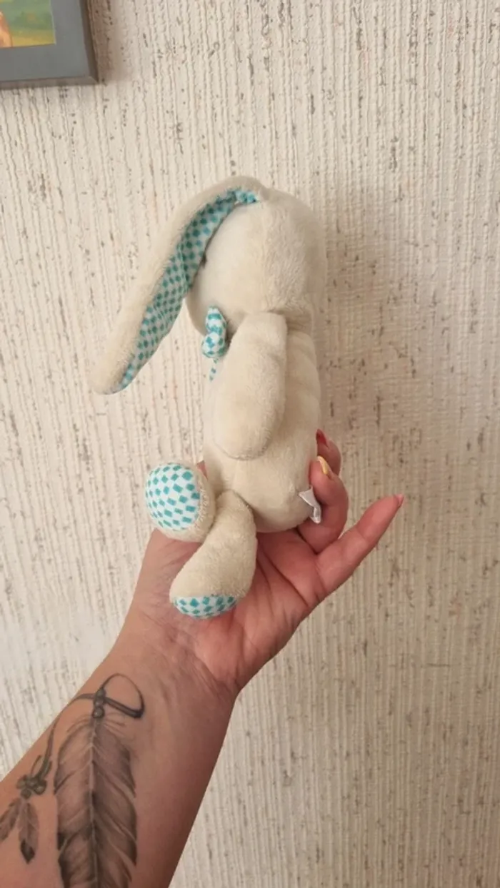 Peluche lapin crème avec nœud klorane - photo numéro 6