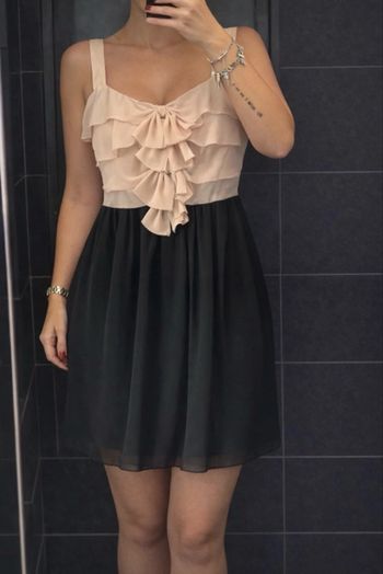 Robe  cocktail, beige et noir en mousseline M / 38 / 10 • Très bon état