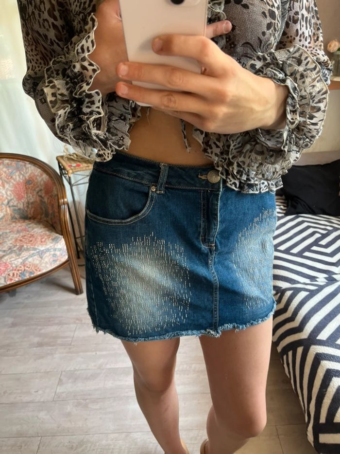 Mini jupe denim jean vintage bohème champêtre country - photo numéro 3