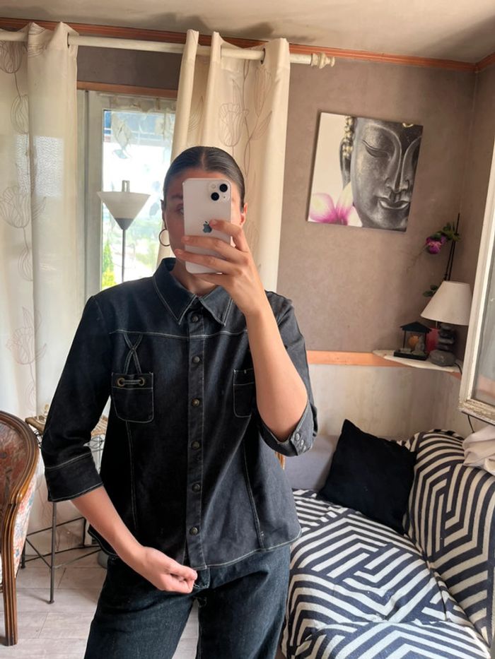 Top denim jean vintage bohème champêtre y2k 2000yer drip baggy cargo - photo numéro 3