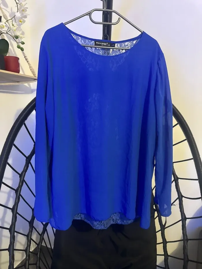 Tunique bleu manches longues – Taille L/XL, élégante avec nœud dans le dos