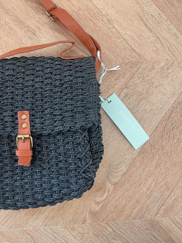 🌟 Sac bandoulière paille tréssé noir et marron - photo numéro 2