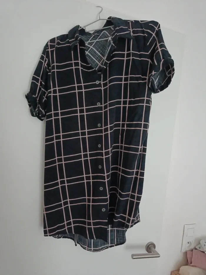Chemise manches courtes noir rayé beige Forever 21 M - photo numéro 2