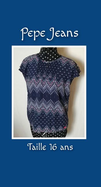 Top / tee-shirt bleu blanc rouge 16 ans Pepe Jeans