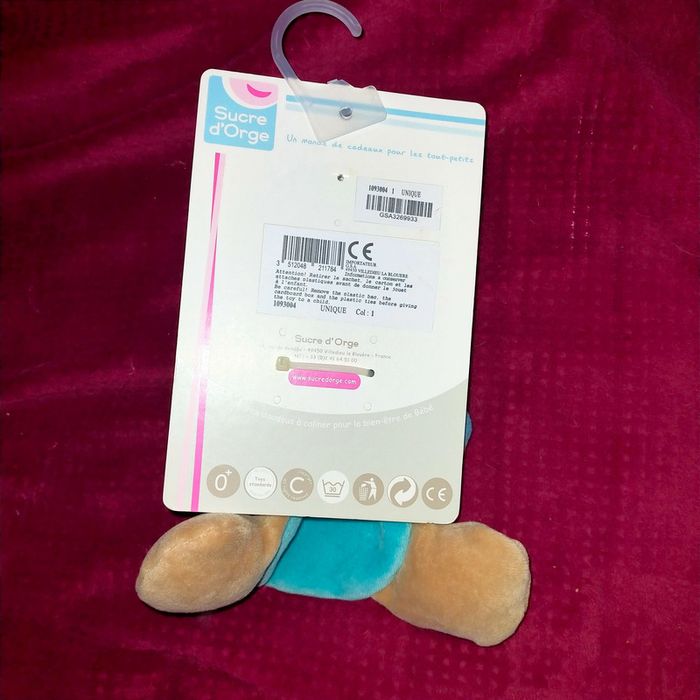 Doudou ours Sucre d'orge phosphorescent blanc et bleu étoiles Neuf sur carton - photo numéro 3