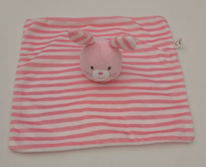 Doudou lapin rose carré plat rose et blanc rayé- Shenzhen