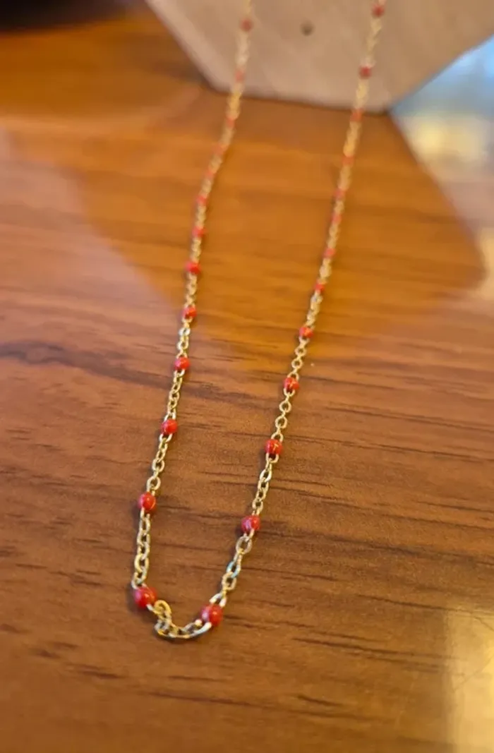 collier 50cm + 5 cm de rallonge 
🌸 en acier inoxydable perles résines rouges - photo numéro 2