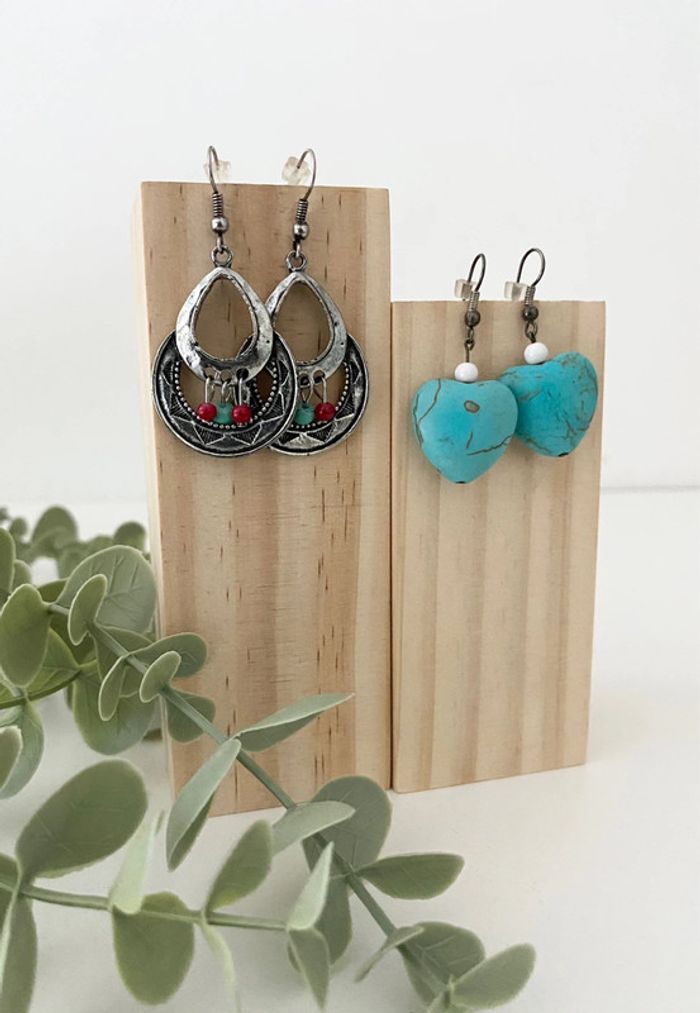Lot 2 paires boucles d’oreilles - 🩶 argentées bleu rouge 🩵