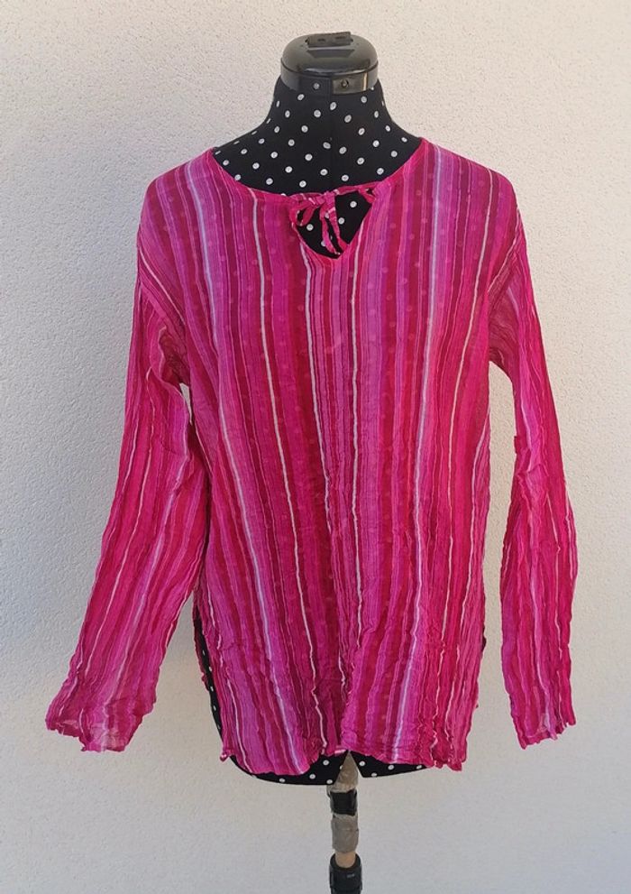 Blouse transparente rose fushia rayures Taille M Coline - photo numéro 2