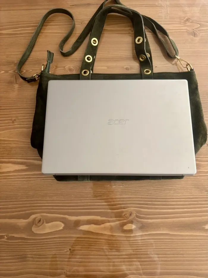 Grand sac cuir daim vert kaki œillets dorés + 1 bandoulière - photo numéro 14