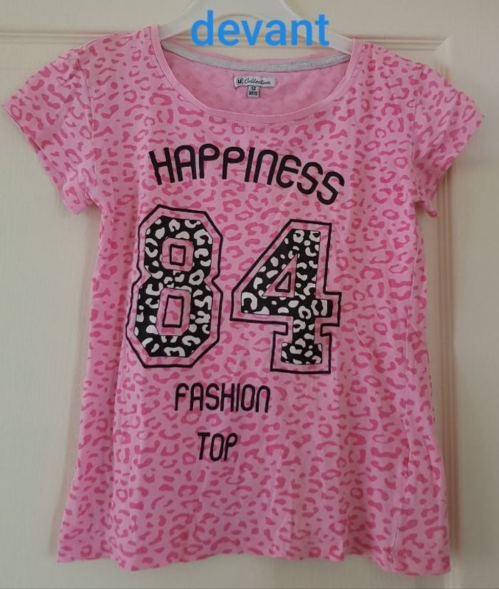 T-shirt léopard rose manches courtes. taille 12ans
