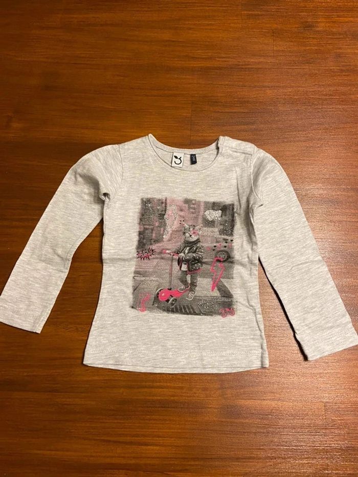 T-shirt manches longues 3 pommes 6/9 mois