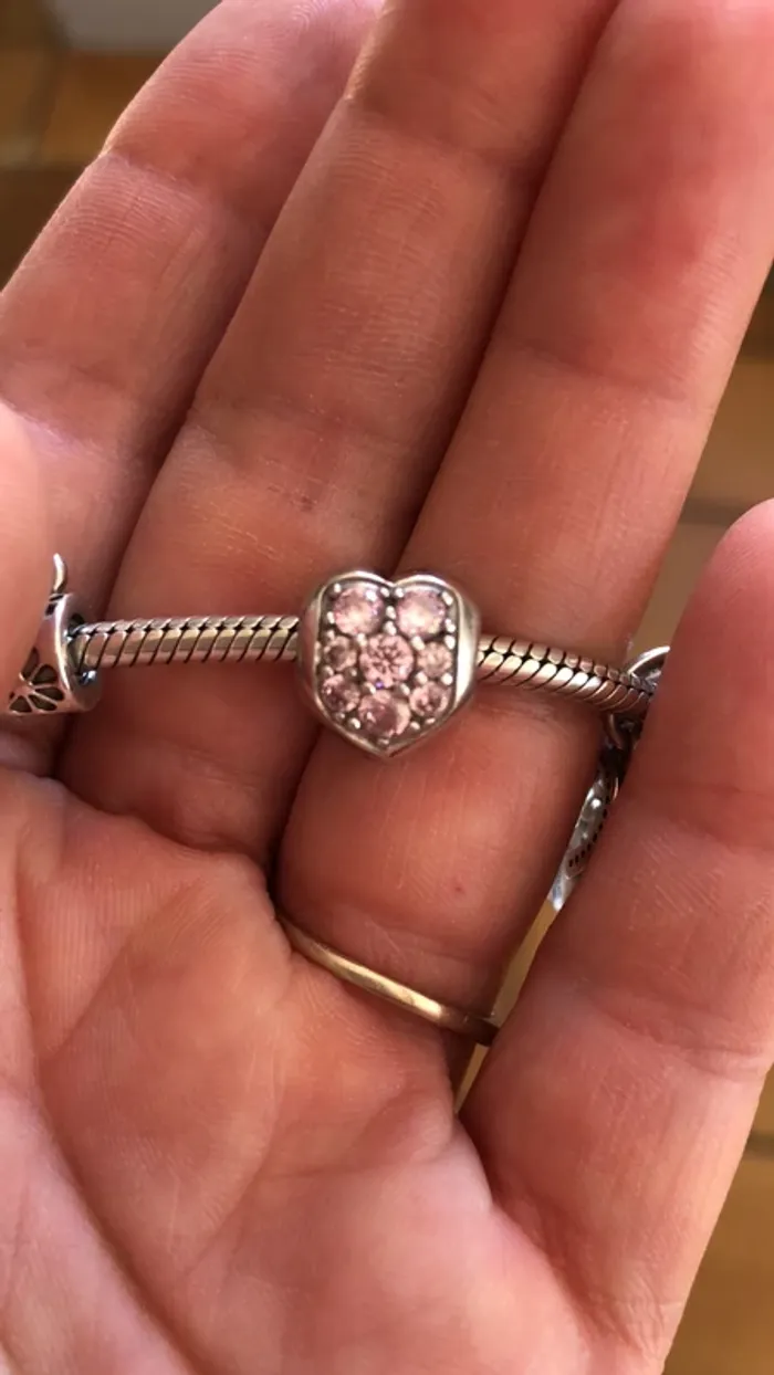 Charm cœur pavé rose clair compatible Pandora - photo numéro 2