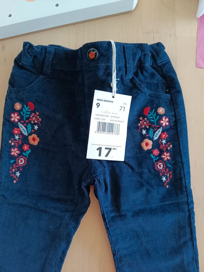 Pantalon velours 9 mois dpam fleurs - photo numéro 2