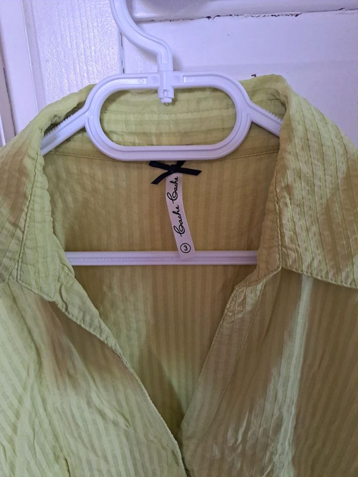Blouse manche courte chemisier vert pomme col V taille 3 cache cache - photo numéro 3