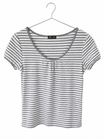 T-shirt femme rayé gris et blanc 