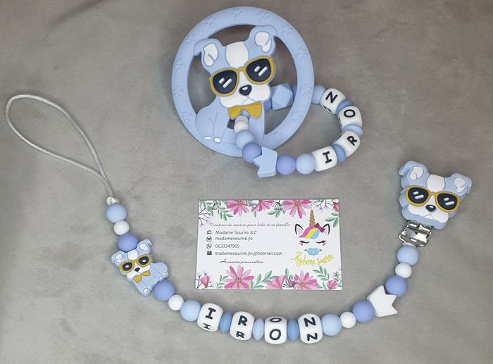 Attache tétine + Hochet Chien - photo numéro 2