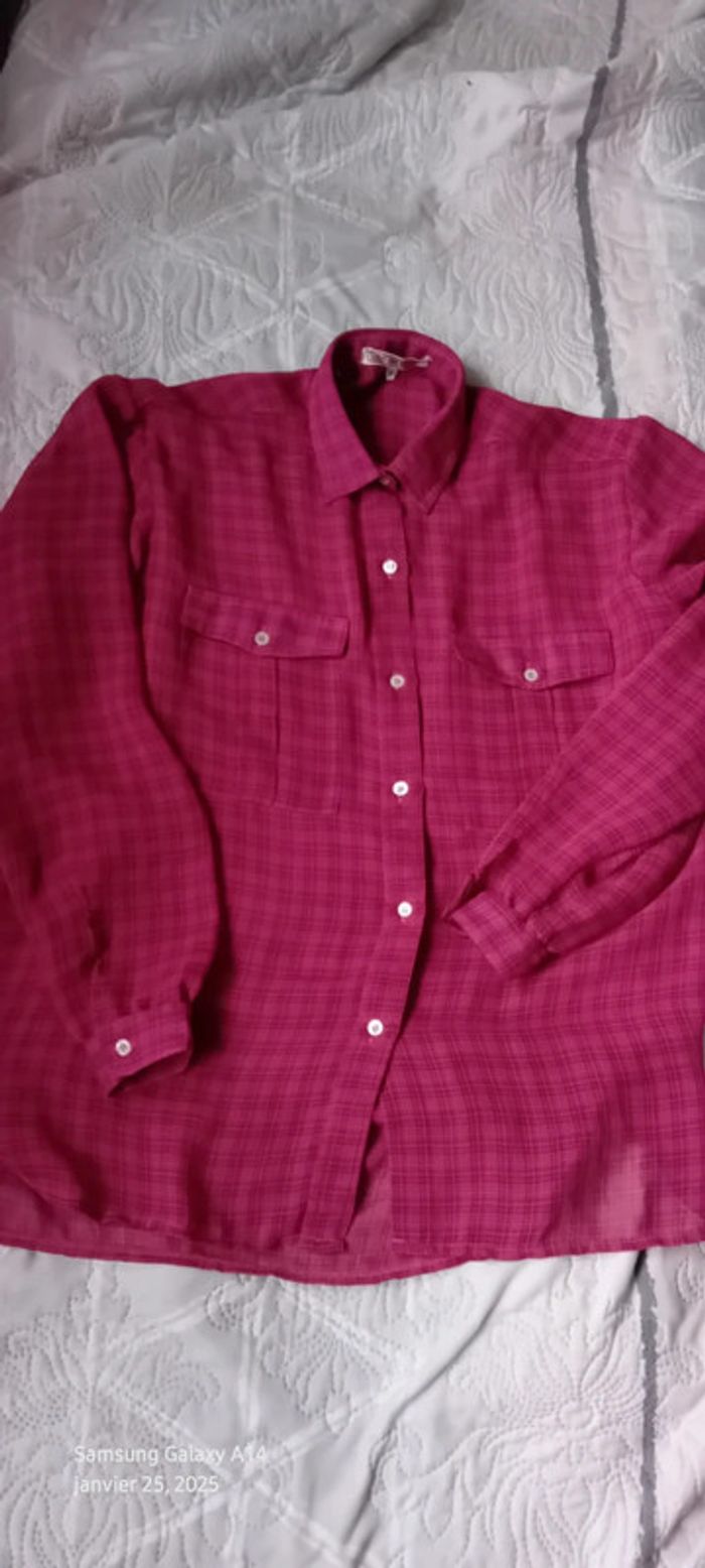 Chemise légère vintage motif carreaux avec poches fuschia femme 40 Line de Raux Paris - photo numéro 4