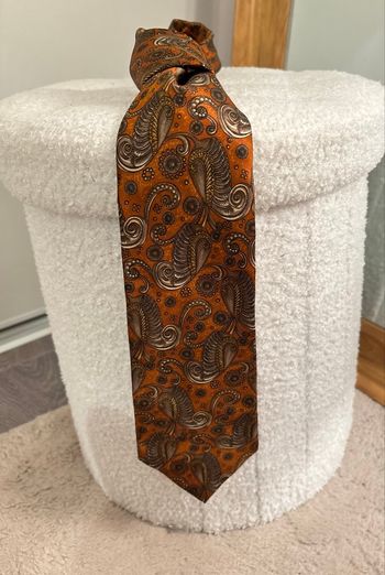 Cravate Vintage en Soie Lanvin Paris Motif Paisley Marron & Ocre Luxe Homme